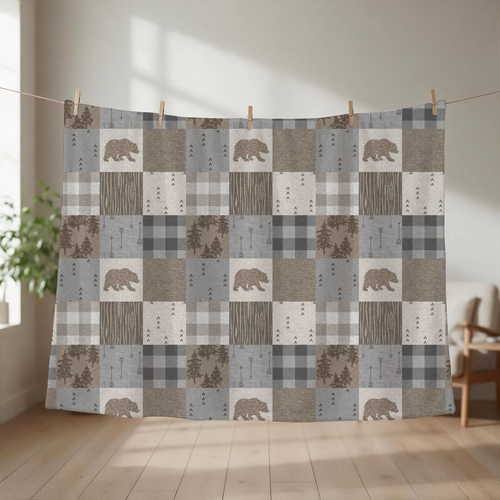 Neutral Throw Blanket - Bear Patchwork - Coperta rustica dai