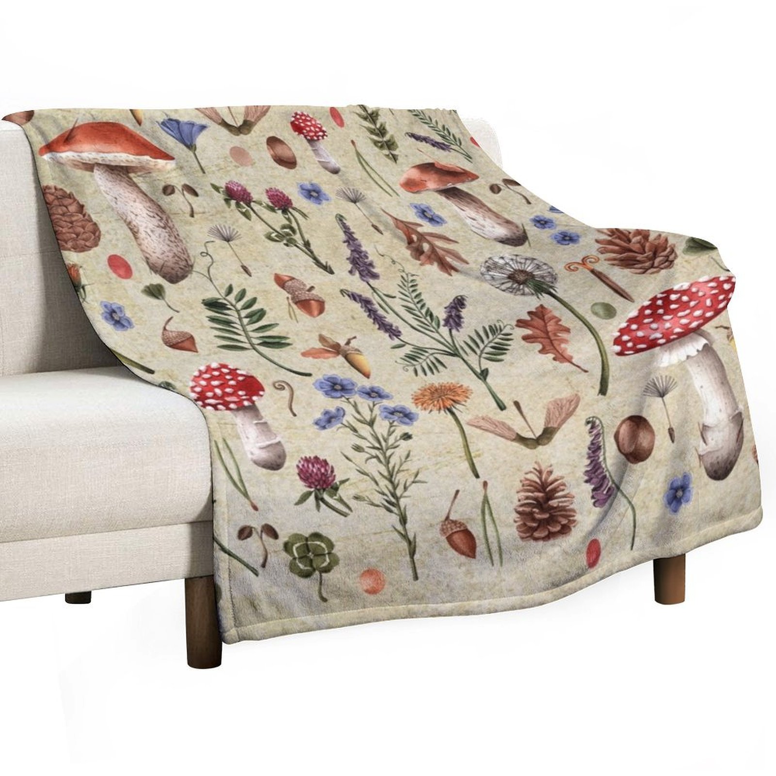 Funghi botanici retrò, fiori s - Neutral Throw Blanket recensione e prezzo