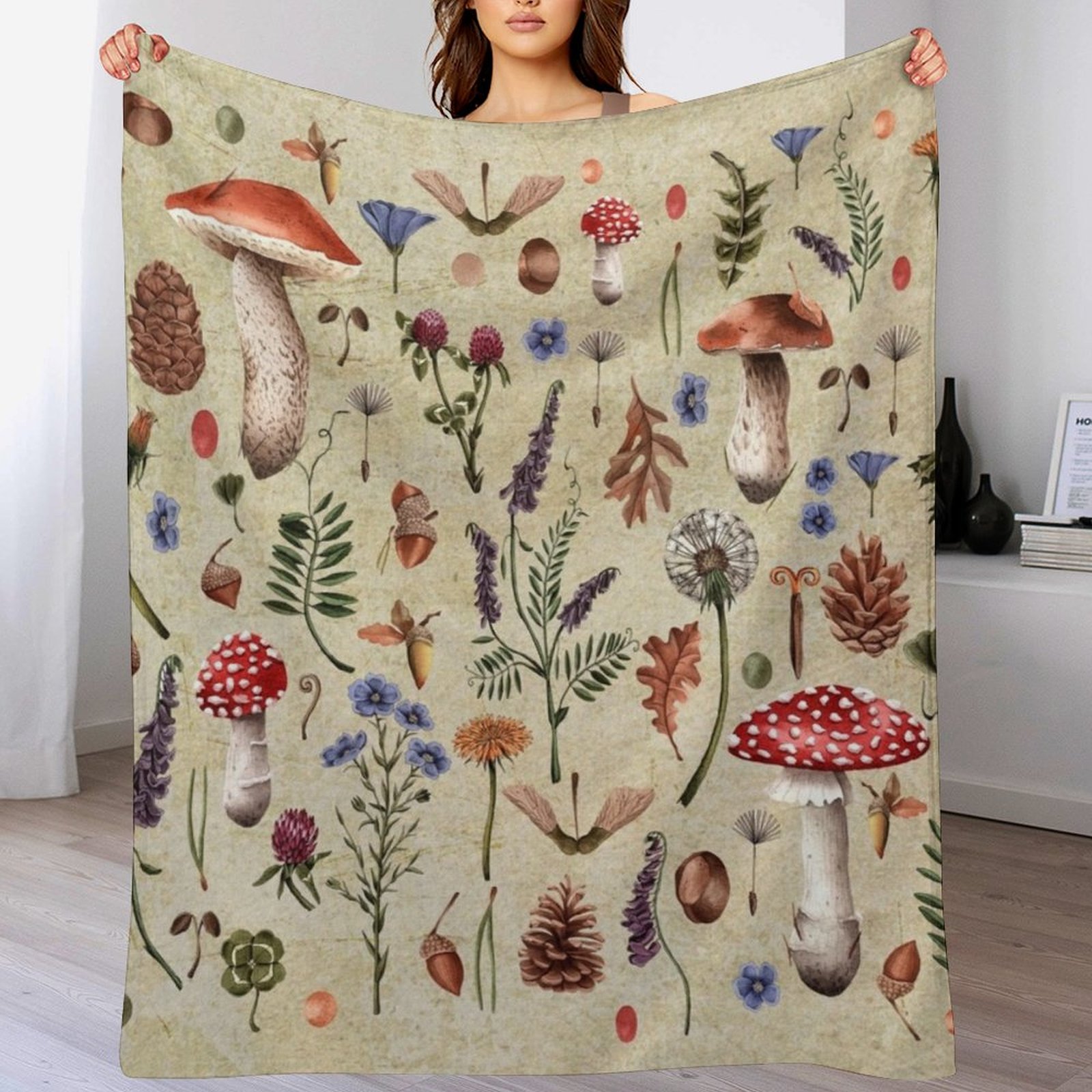 Funghi botanici retrò, fiori s - Neutral Throw Blanket recensione e prezzo